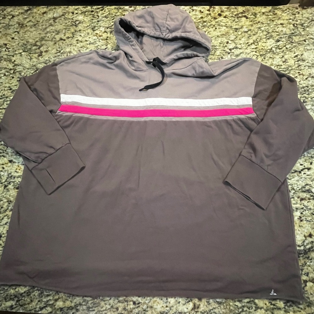 Torrid Women Brown Mauve Pink Stripe Active Hoodie Thumbhole Pullover Size 3